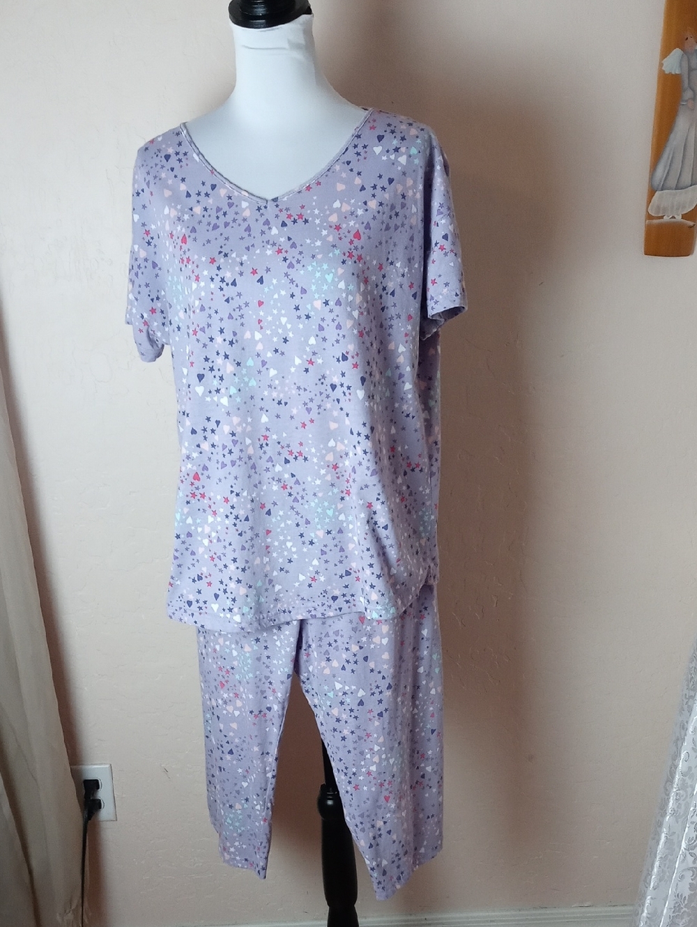 Enjoy Night Women's Pajama Set - Short Sleeve Top & Capri Pants